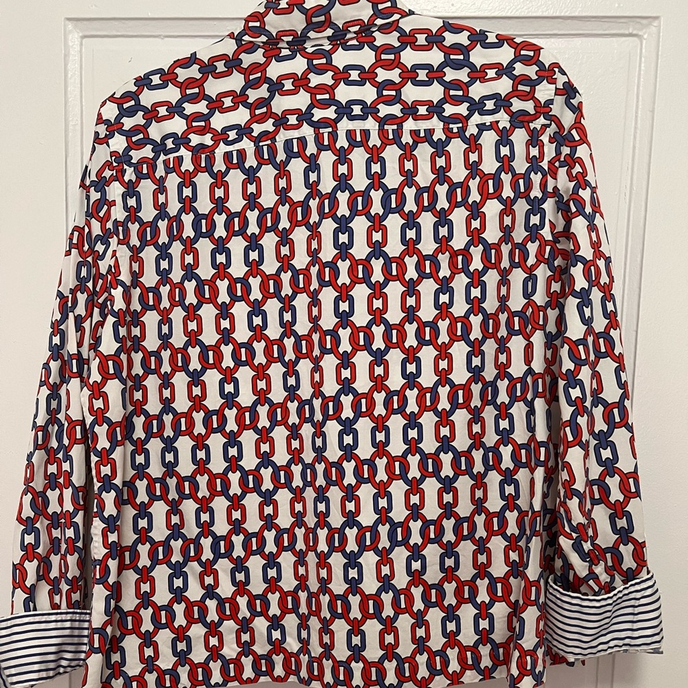 Red, white, & blue patterned button down - Picture 2 of 3